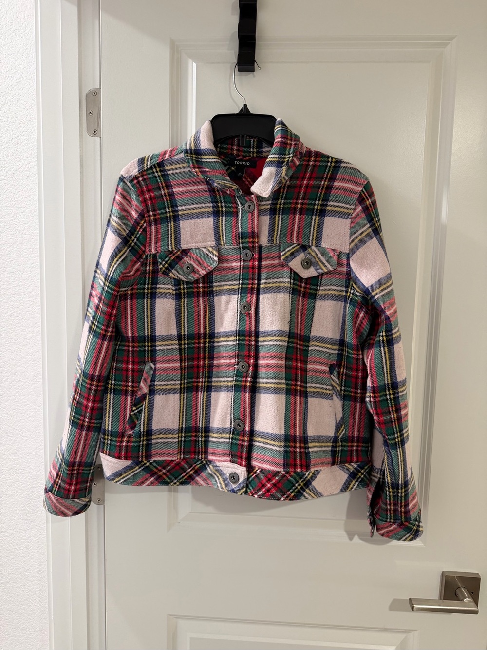 torrid Plaid Women’s Jean-Style Jacket with Red & Green Stripe Accents